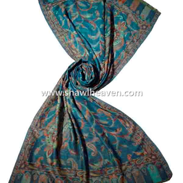 turquoise pashmina shawl in antique paisley design